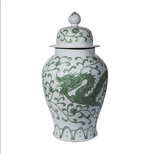 Celadon Dragon Lotus Temple Jar - 2 Sizes