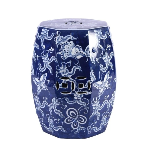Blue And White Porcelain Octagonal Butterfly Garden Stool