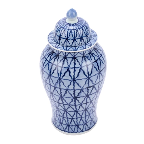 Blue & White Chess Grids Temple Porcelain Jar