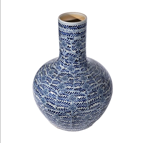Blue & White Blossom Globular Porcelain Vase
