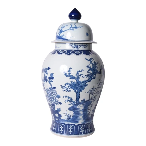 Blue And White Porcelain Four Season Plants Large Temple Jar