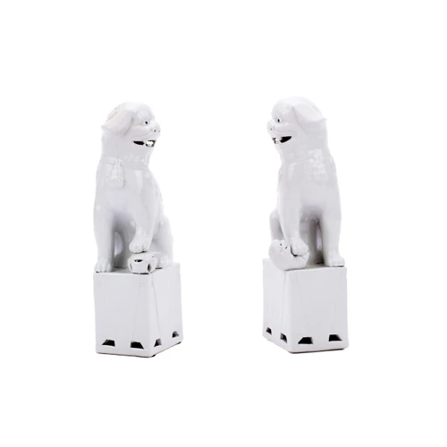 Porcelain Sitting Foo Dog Pair White - 3 Sizes