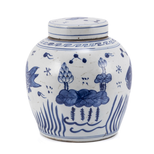 Blue And White Ming Jar Fish Motif