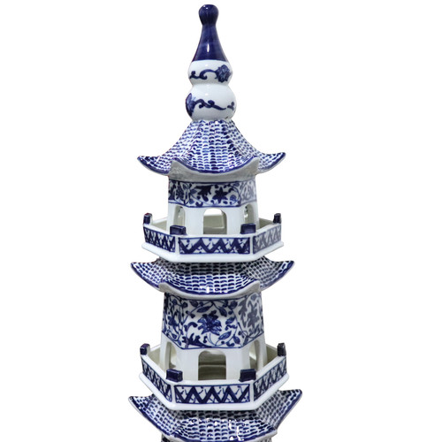 Blue And White Pagoda 7 Tier Twisted Vine Motif