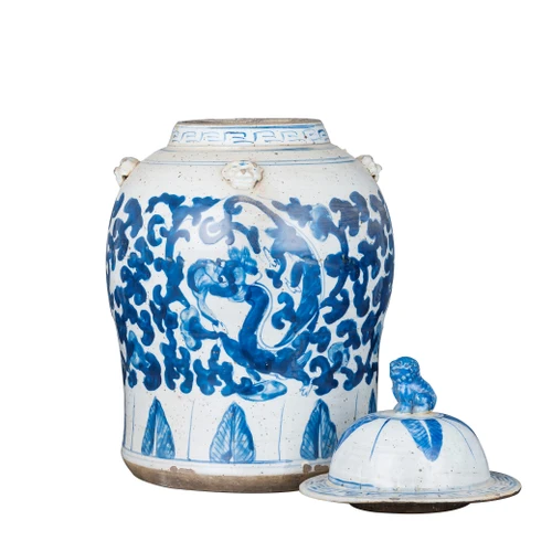 Vintage Temple Jar Twist Lotus Dragon Motif - Small
