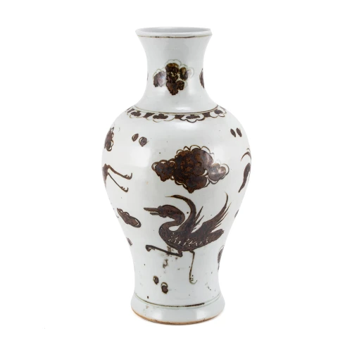 Rusty Brown Vase Crane Motif