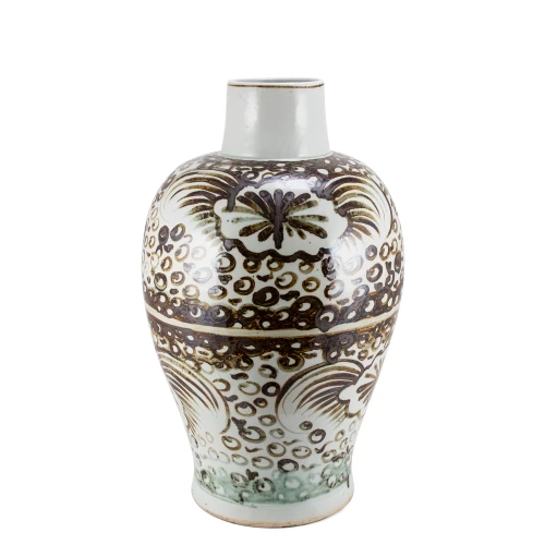Rusty Brown Baluster Vase Sea Flower Motif