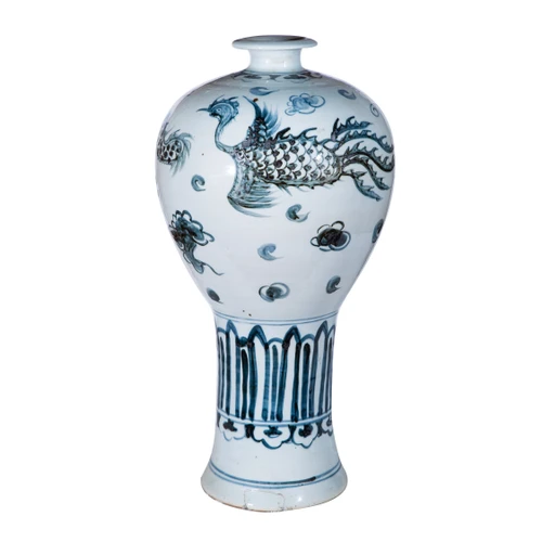 Indigo Blue Tall Dragon Phoenix Porcelain Vase