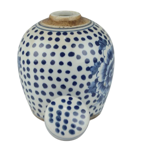 Blue And White Tiny Lid Mini Jar Peony Dots