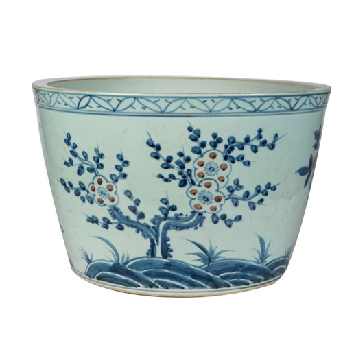 Underglaze Red Peony Basin Planter