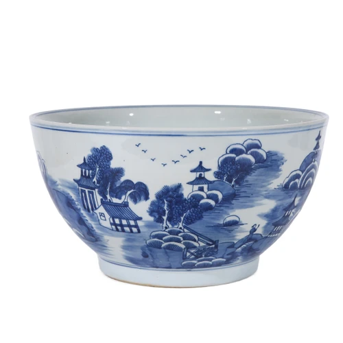 Blue And White Mountain Pagoda Bowl