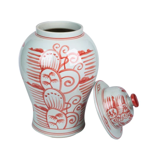 Coral Red Temple Jar Breeze Motif