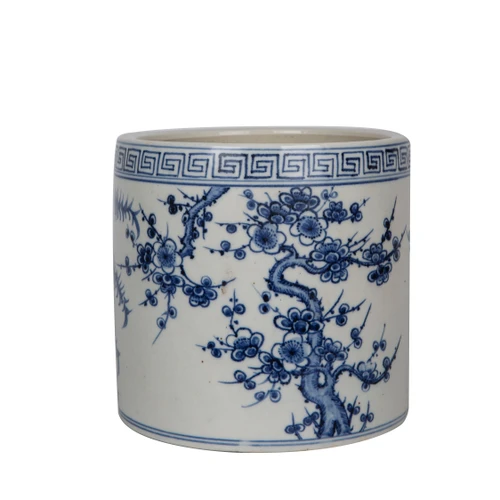 Blue And White Pine Tree Greek Key Cachepot