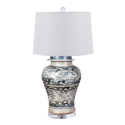 Indigo Sea Flower Temple Jar Lamp - Small