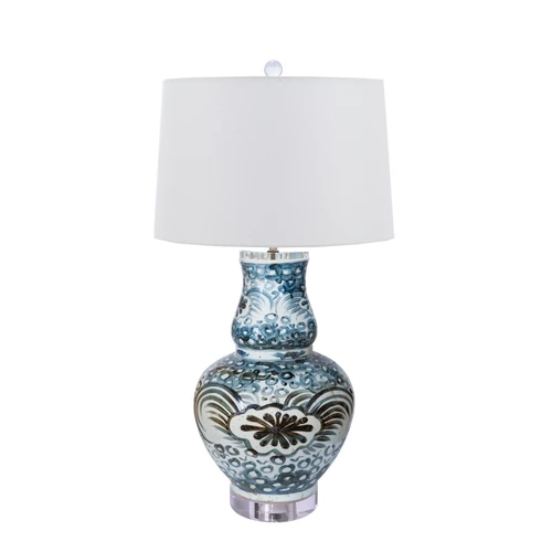 Indigo Sea Flower Gourd  Vase Lamp Acrylic Base
