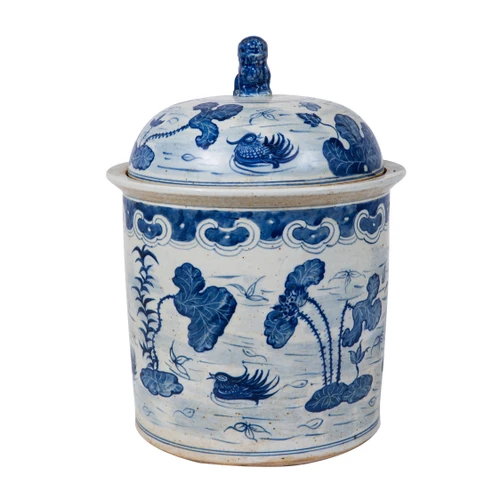 Rustic Lotus Mandarin Duck Lidded Jar