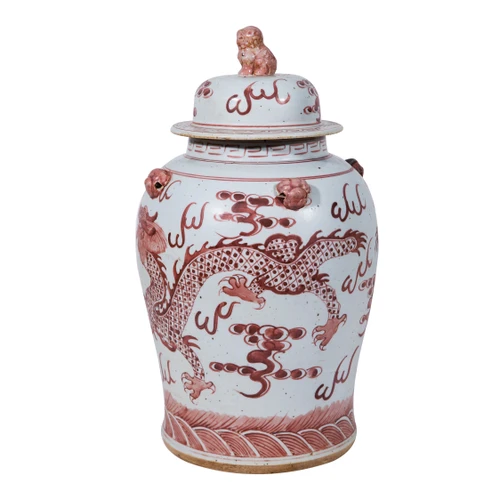 Rustic Maroon Red Dragon Temple Jar - 2 Sizes