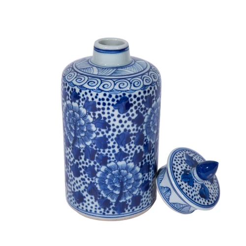 Small Lidded Tea Jar Peony Dots Motif