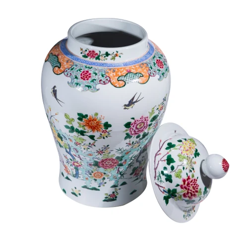 Chinoiserie Floral Temple Jar Multi-Colored Large