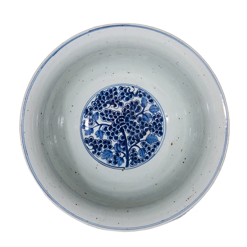 Rustic Blue White Bowl Grape Vine Motif