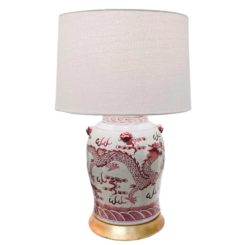Rustic Red Dragon Jar Table Lamp