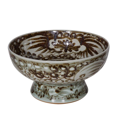 Rusty Brown Sea Flower Serving Bowl Tall Base