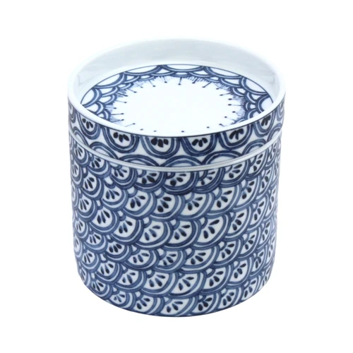 Blue & White Lemon Wedge Porcelain Canisters, Set of 2