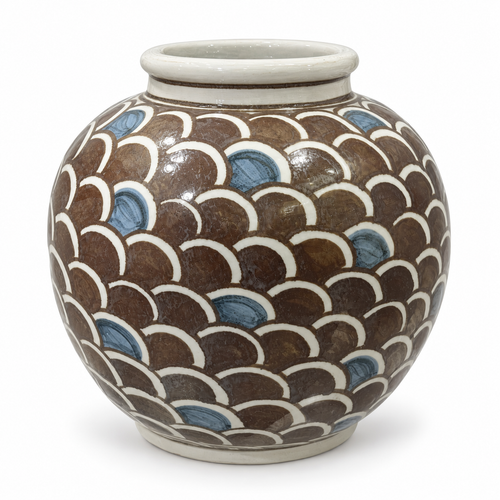 Rustic Brown Dragon Scale Open Top Porcelain Pot
