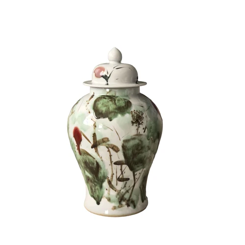 Graceful Lotus Blossom Porcelain Temple Jar Medium