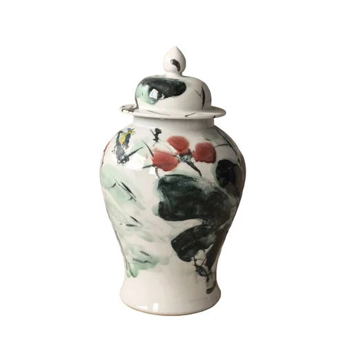 Graceful Lotus Blossom Porcelain Temple Jar Medium