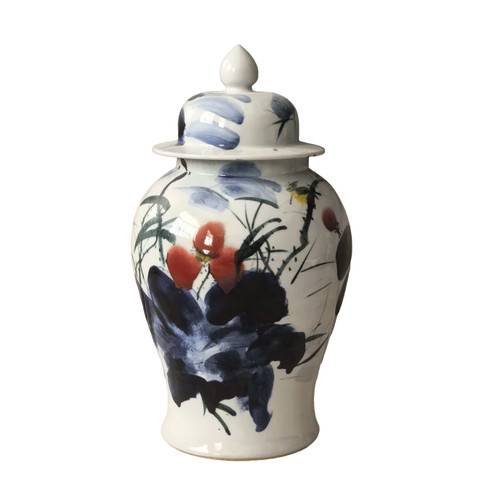 Serene Lotus Blossom Porcelain Temple Jar Large