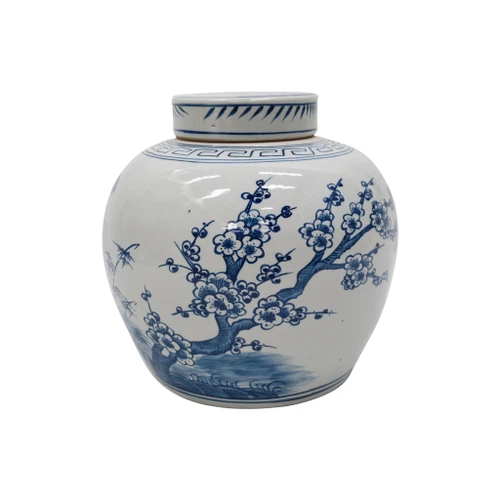 Blue & White Porcelain Ming Jar - Pine Bamboo Cherry Blossom Motif