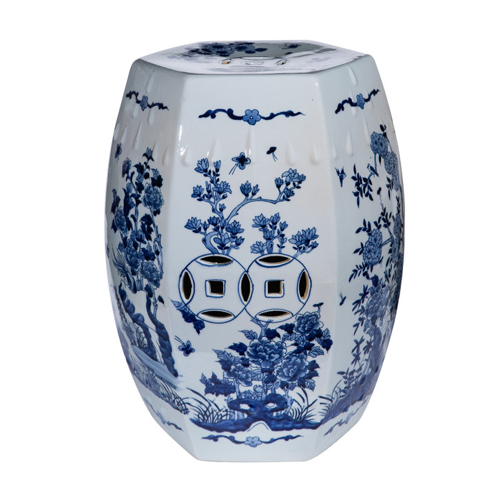 Hexagonal Garden Stool W/ Floral & Bird Motif
