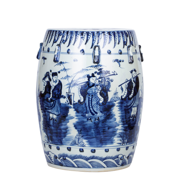 Blue & White Garden Stool 8 Immortals Motif