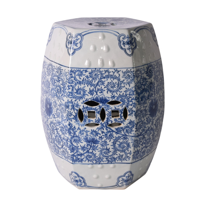 Blue & White Hexagonal Lotus Stool