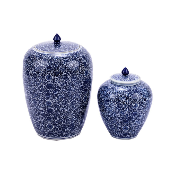 Blue & White Cluster Flower Ginger Jar - 2 Sizes