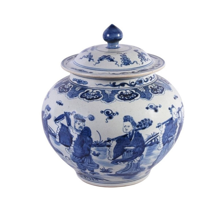 Blue & White Ginger Jar W/ Eight Immortals Motif