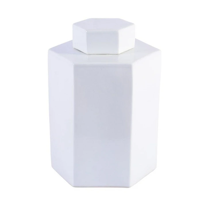 Porcelain Hex Tea Jar Glossy White - 2 Sizes