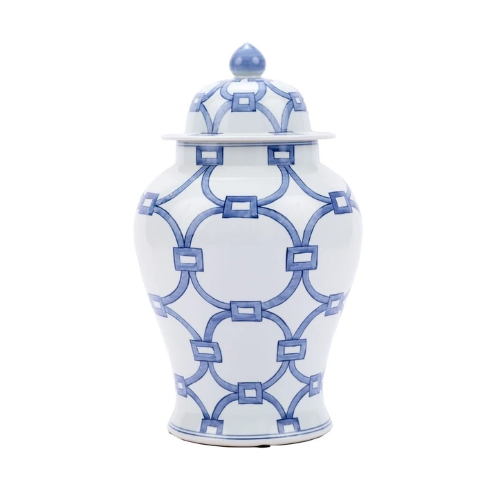 Blue And White Porcelain Lover Locks Temple Jar - 2 Sizes