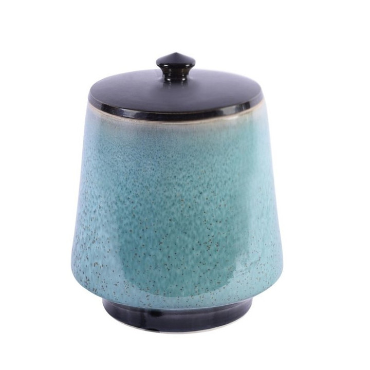 Reaction Glaze Crackled Blue Lidded Porcelain Jar - 2 Sizes