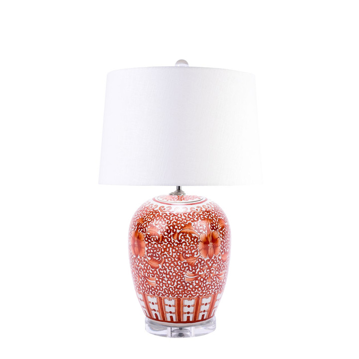 Coral Red Lotus Ginger Lamp