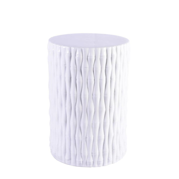 White Cylinder Porcelain Garden Stool Bamboo Carving
