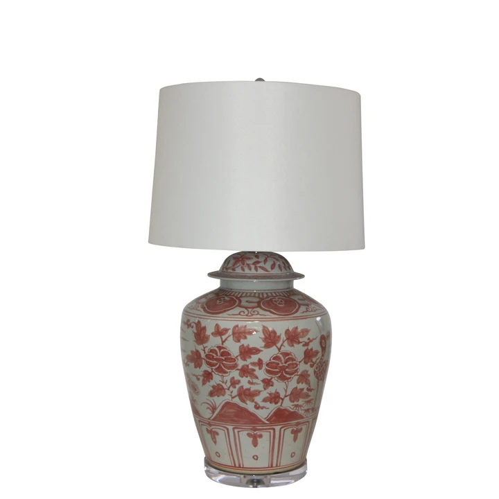 Underglaze Red Barn Porcelain Jar Bird Motif Lamp