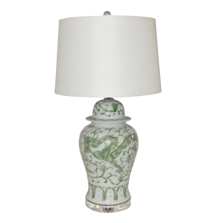Celadon Dragon Porcelain Porcelain Temple Jar Table Lamp - 2 Sizes