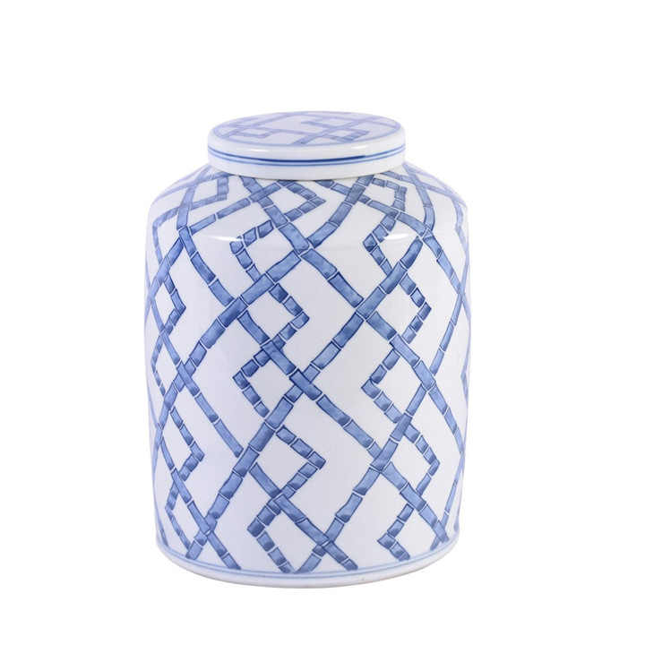 Blue and White Bamboo Joints Round Tea Porcelain Jar Small