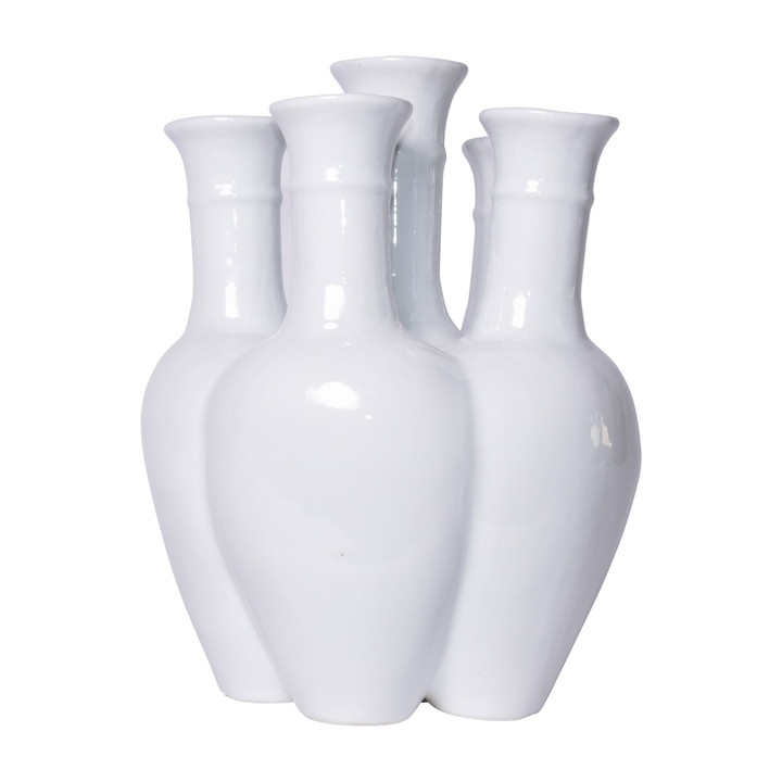 6 Pipe Flower Porcelain Vase - White