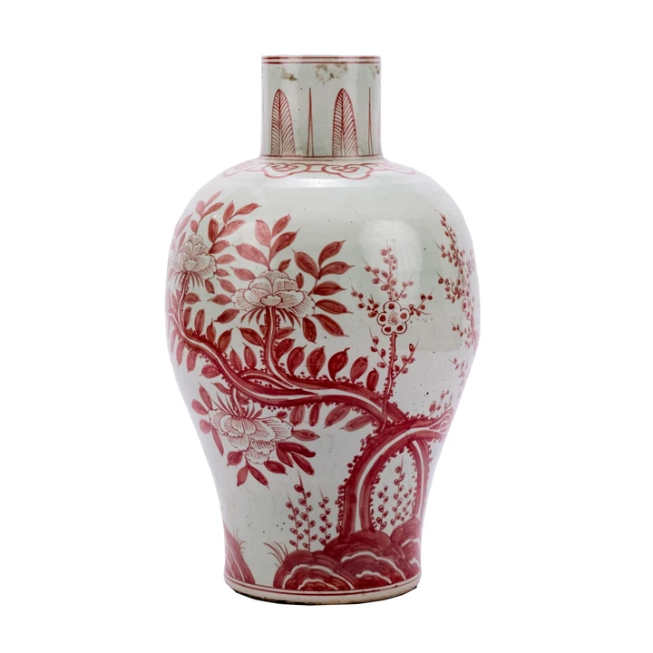 Underglaze Red Baluster Porcelain Vase Plum Tree Motif