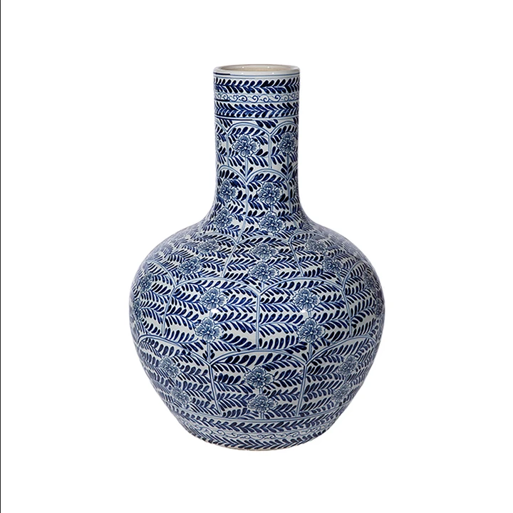 Blue & White Blossom Globular Porcelain Vase