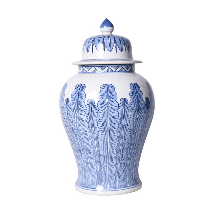 Blue And White Porcelain Temple Jar Banana Leaf Motif
