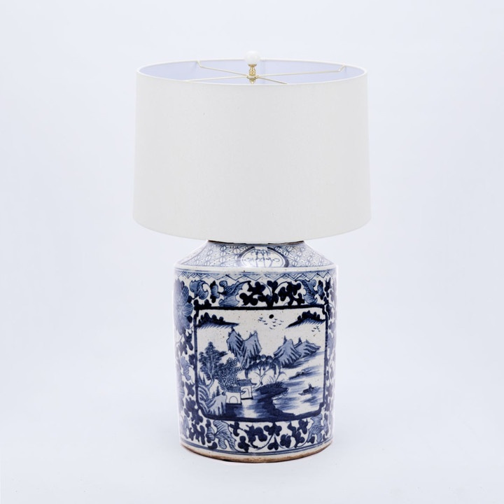 Table Lamp Dynasty Tea Jar Floral Landscape Medallion